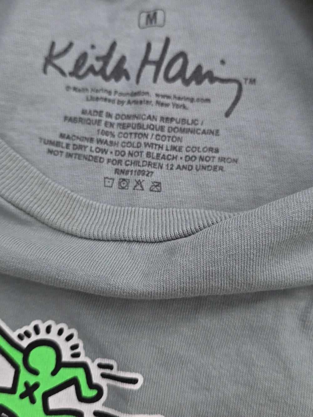 K. Haring Men's Green Short Sleeve Tee with Neon Pop Graphics Size Medium - Picture 7 of 8